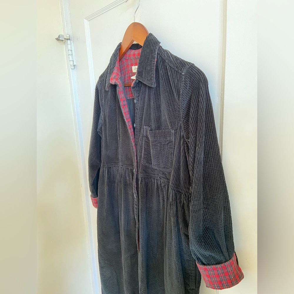 Vintage Eddie Bauer Black Corduroy Maxi Dress Red Plaid Cottagecore Petite Small - Picture 2 of 10